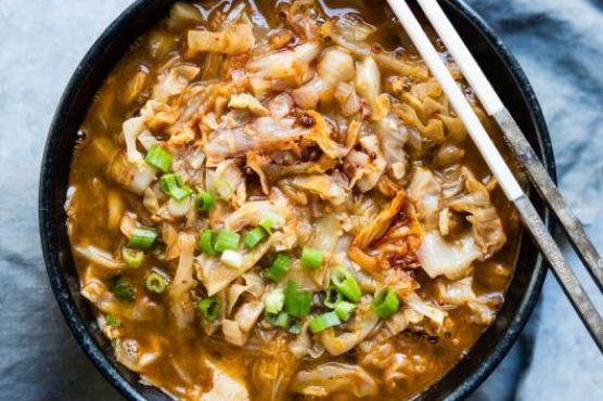 Healthy Cabbage Soup with Spicy Kimchi