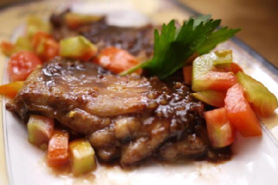 Baked Chicken Thighs with Satay Sauce and Tomato Salad